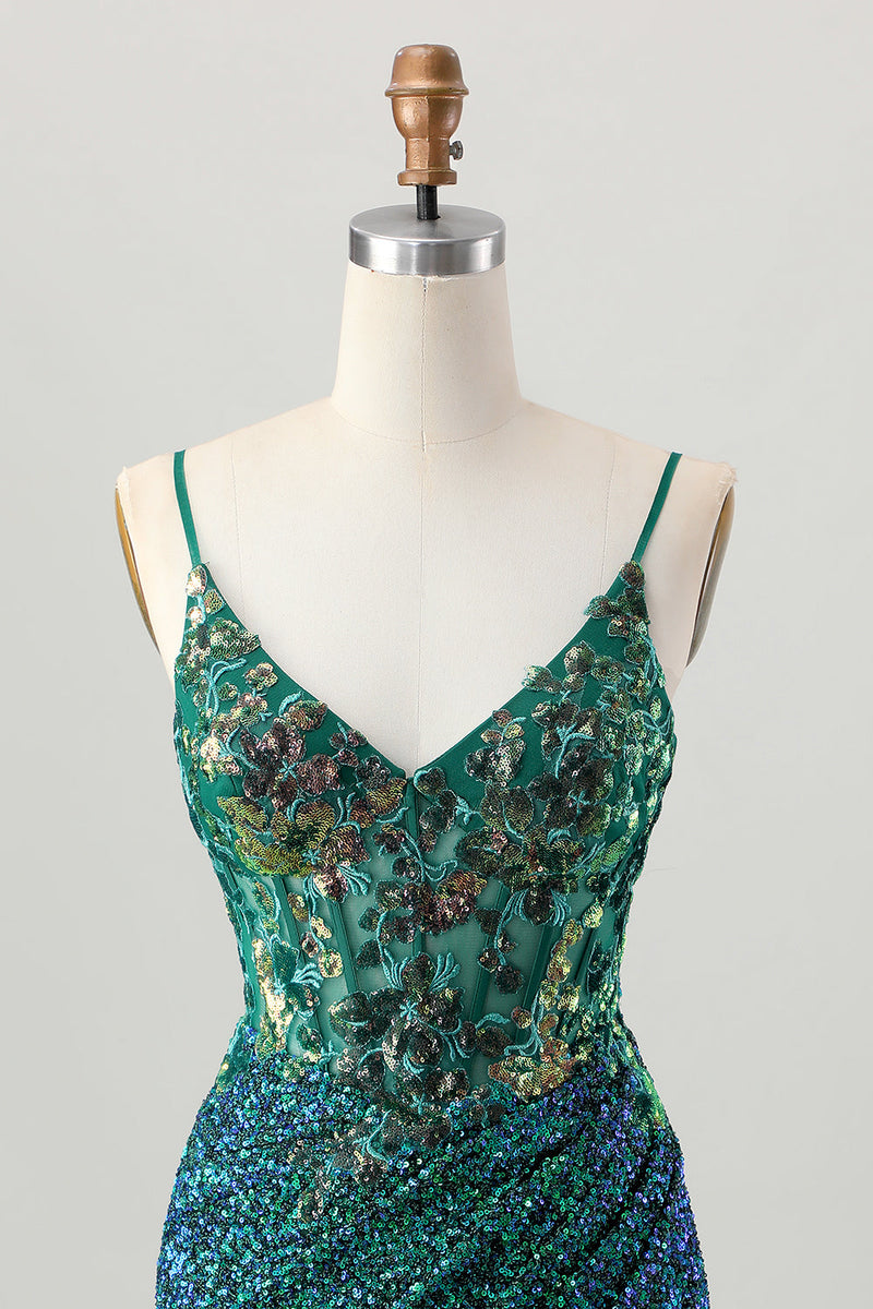 Load image into Gallery viewer, Sparkly Dark Green Sequins Short Corset Tight Homecoming Dress