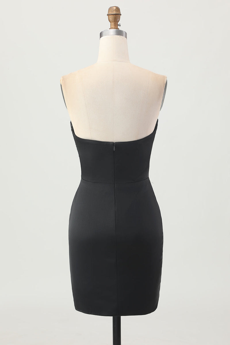 Load image into Gallery viewer, Sparkly Black Strapless Tight Short Corset Homecoming Dress with Sequins