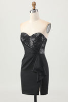 Load image into Gallery viewer, Sparkly Black Strapless Tight Short Corset Homecoming Dress with Sequins