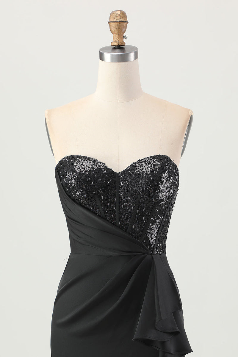 Load image into Gallery viewer, Sparkly Black Strapless Tight Short Corset Homecoming Dress with Sequins