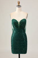 Load image into Gallery viewer, Sparkly Dark Green Sequins Tight Short Homecoming Dress with Beading