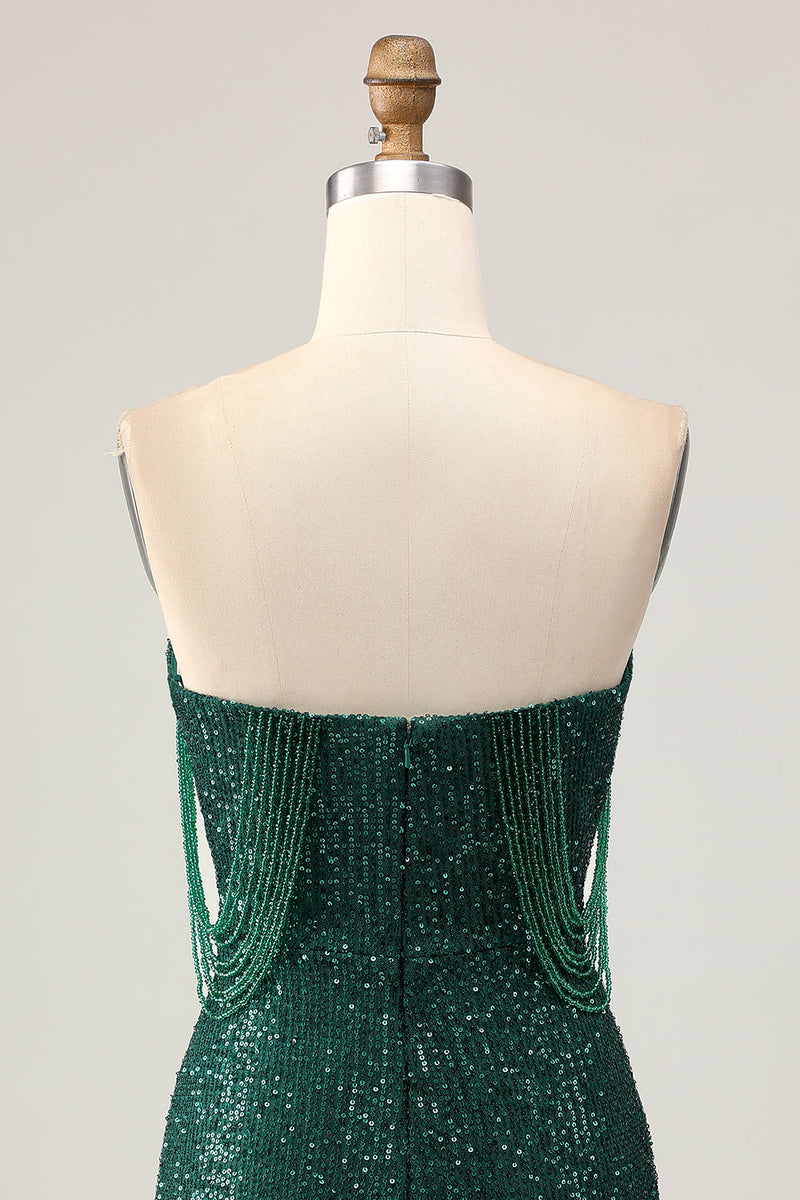 Load image into Gallery viewer, Sparkly Dark Green Sequins Tight Short Homecoming Dress with Beading