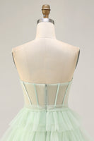 Load image into Gallery viewer, Light Green A Line Tulle Tiered Short Corset Homecoming Dress