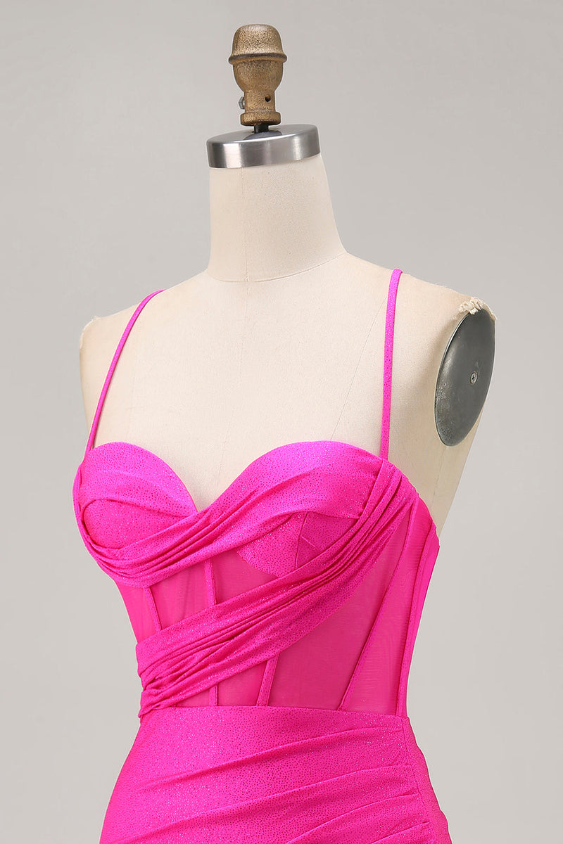 Load image into Gallery viewer, Fuchsia Tight Ruched Short Corset Homecoming Dress