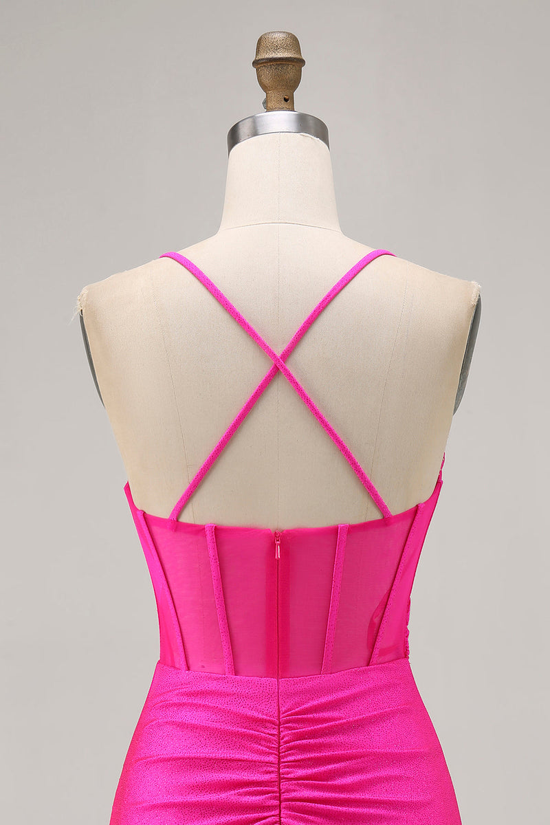 Load image into Gallery viewer, Fuchsia Tight Ruched Short Corset Homecoming Dress