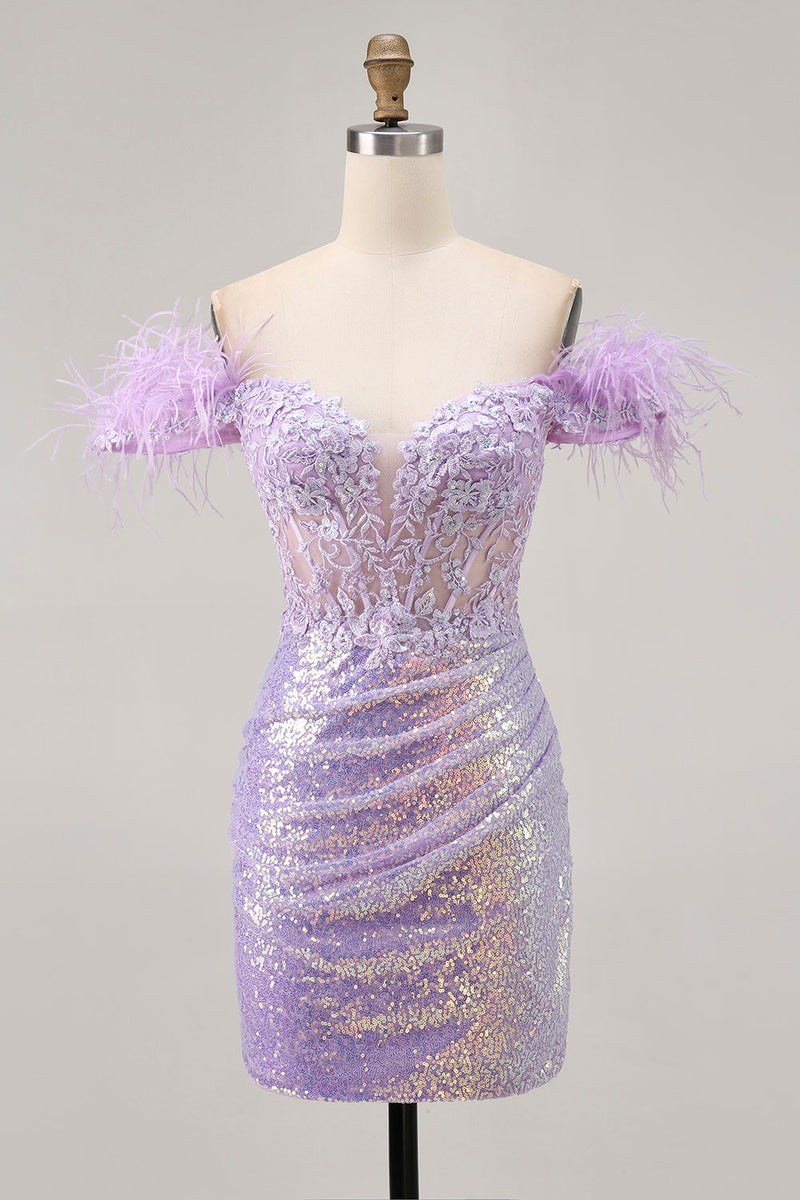 Load image into Gallery viewer, Sparkly Floral Lilac Sequins Tight Short Corset Homecoming Dress
