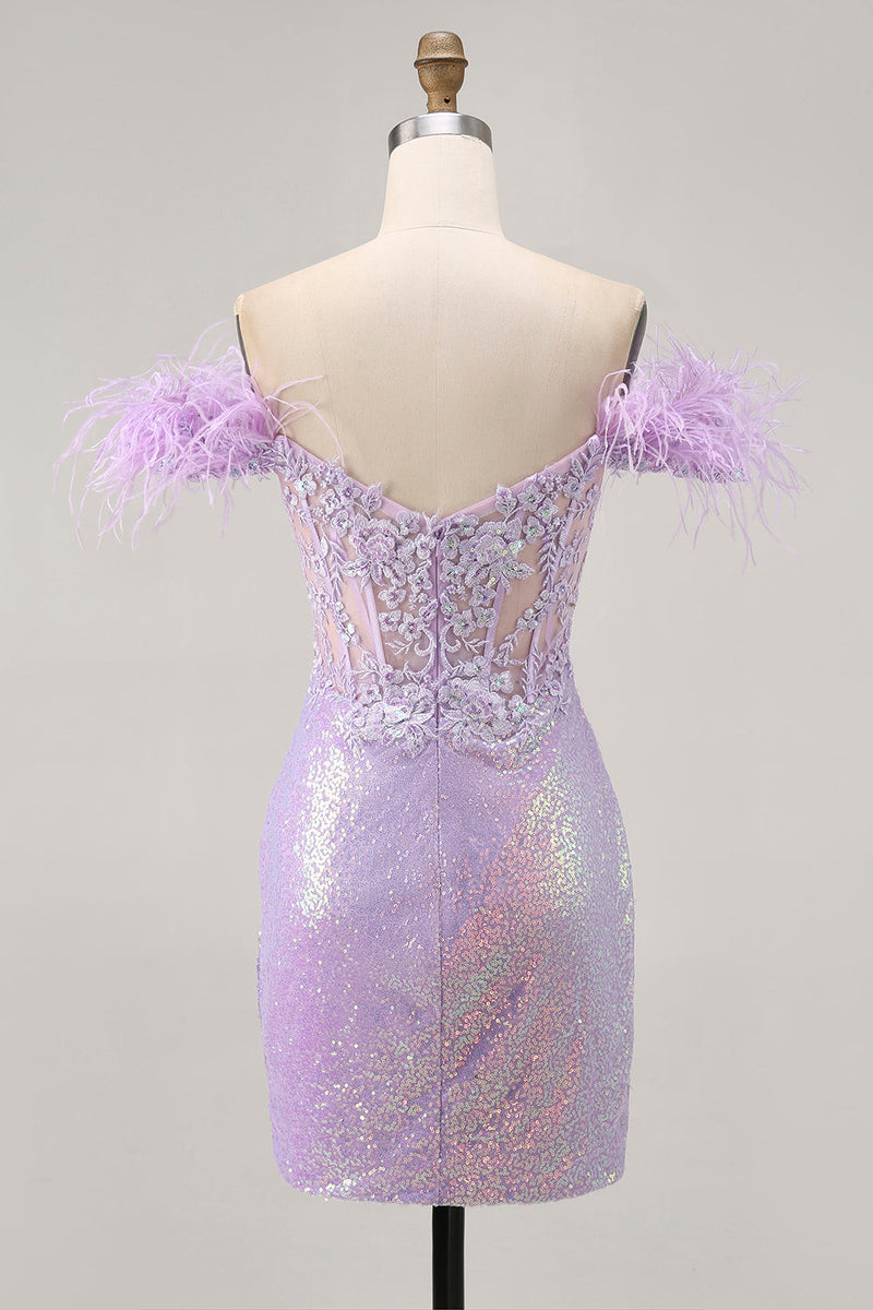 Load image into Gallery viewer, Sparkly Floral Lilac Sequins Tight Short Corset Homecoming Dress