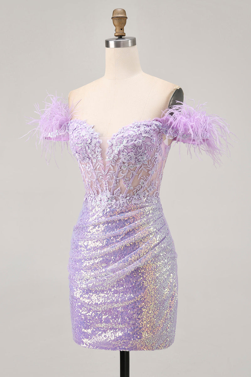 Load image into Gallery viewer, Sparkly Floral Lilac Sequins Tight Short Corset Homecoming Dress