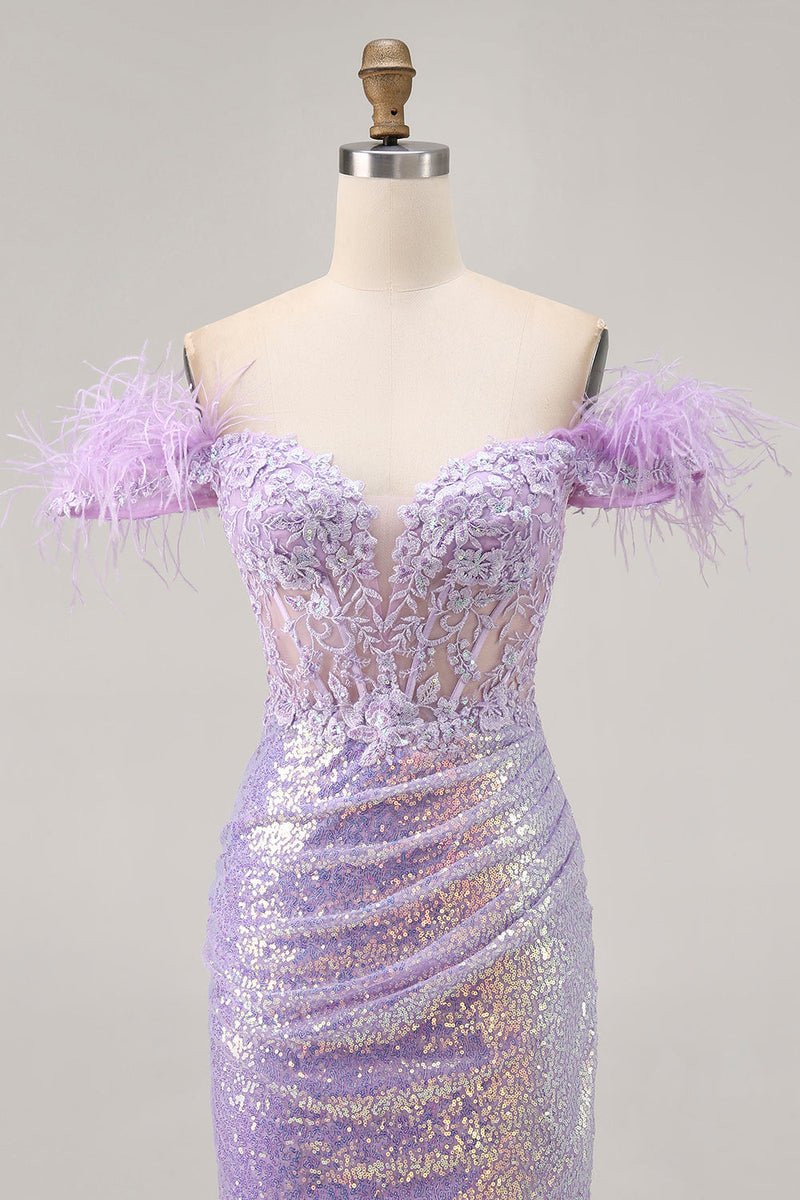 Load image into Gallery viewer, Sparkly Floral Lilac Sequins Tight Short Corset Homecoming Dress