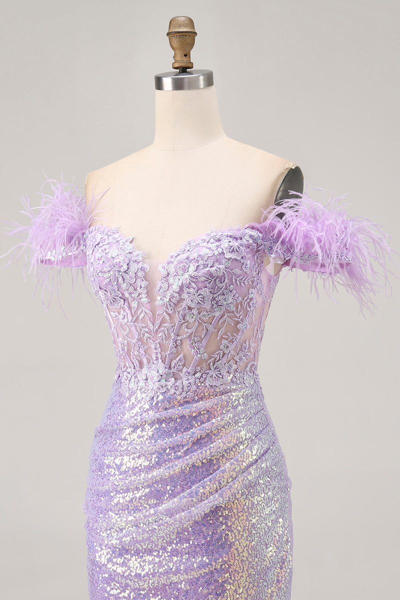 Load image into Gallery viewer, Sparkly Floral Lilac Sequins Tight Short Corset Homecoming Dress