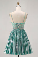 Load image into Gallery viewer, Sparkly Green A Line Metallic Short Homecoming Dress with Beading