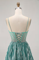 Load image into Gallery viewer, Sparkly Green A Line Metallic Short Homecoming Dress with Beading