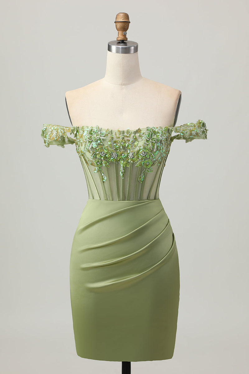 Load image into Gallery viewer, Sparkly Green Tight Short Corset Homecoming Dress