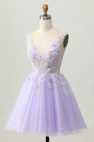 Load image into Gallery viewer, Floral Lilac V-Neck Tulle Short Corset Homecoming Dress with Beading