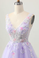 Load image into Gallery viewer, Floral Lilac V-Neck Tulle Short Corset Homecoming Dress with Beading
