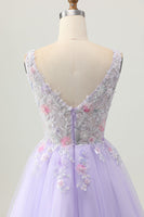 Load image into Gallery viewer, Floral Lilac V-Neck Tulle Short Corset Homecoming Dress with Beading