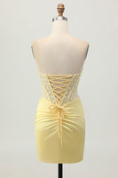 Load image into Gallery viewer, Yellow Tight Strapless Short Corset Homecoming Dress with Lace