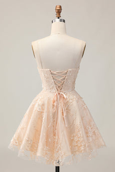 Floral Apricot Spaghetti Straps A Line Short Homecoming Dress