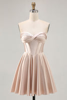 Load image into Gallery viewer, Champagne Sweetheart Satin Short Corset Homecoming Dress