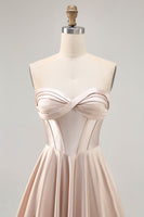 Load image into Gallery viewer, Champagne Sweetheart Satin Short Corset Homecoming Dress
