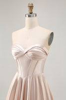 Load image into Gallery viewer, Champagne Sweetheart Satin Short Corset Homecoming Dress