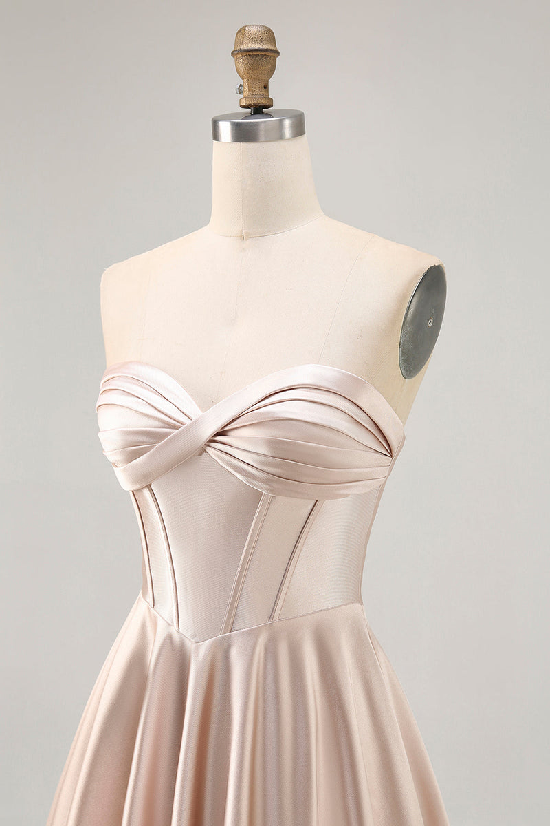 Load image into Gallery viewer, Champagne Sweetheart Satin Short Corset Homecoming Dress