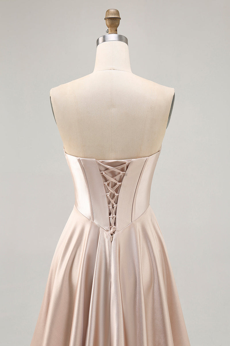 Load image into Gallery viewer, Champagne Sweetheart Satin Short Corset Homecoming Dress