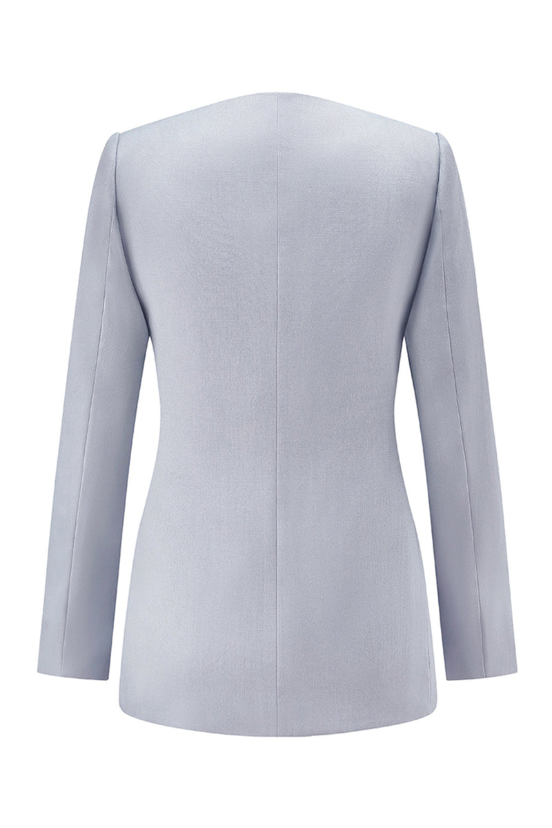 Load image into Gallery viewer, 2 Piece Grey Blue Shawl Lapel Women Prom Suits with Lace