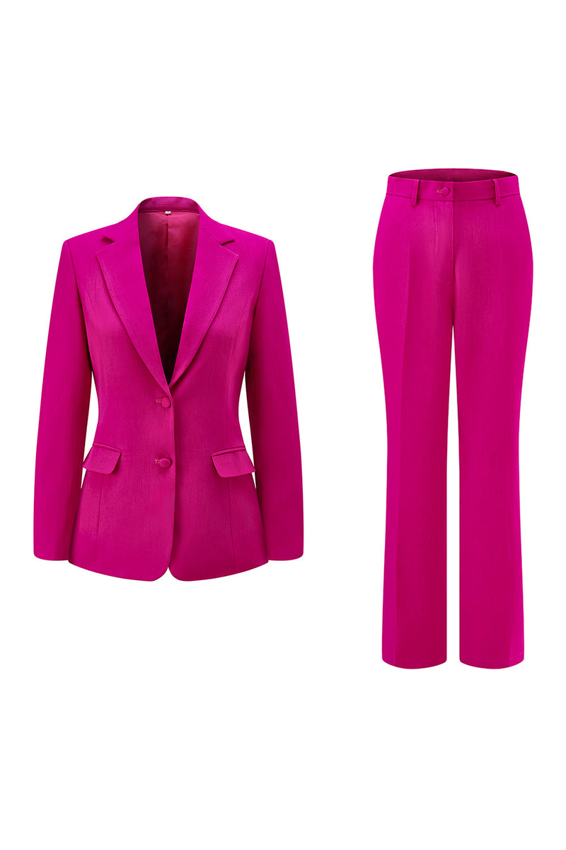 Load image into Gallery viewer, 2 Piece Dark Fuchsia Satin Notched Lapel Women Prom Suits