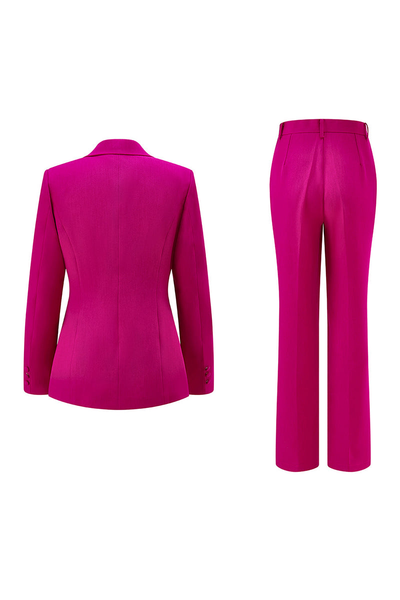 Load image into Gallery viewer, 2 Piece Dark Fuchsia Satin Notched Lapel Women Prom Suits