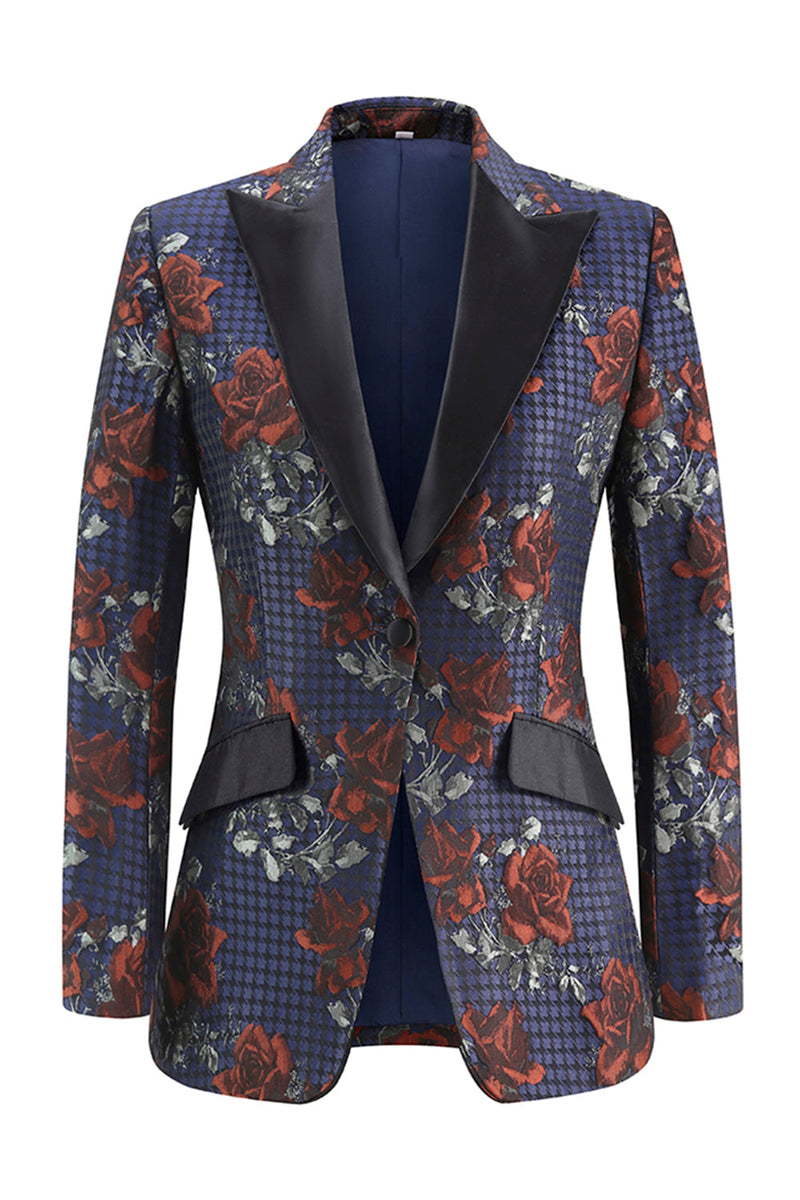 Load image into Gallery viewer, Floral Blue Red 2 Piece Peak Lapel One Button Women Prom Suits