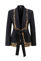 Load image into Gallery viewer, 2 Piece Black Shawl Lapel Leopard Printed Women Prom Suits with Bow