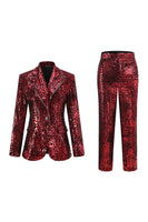 Load image into Gallery viewer, Sparkly Red Leopard 2 Piece Sequin Peak Lapel Women Prom Suits
