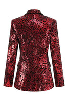 Load image into Gallery viewer, Sparkly Red Leopard 2 Piece Sequin Peak Lapel Women Prom Suits