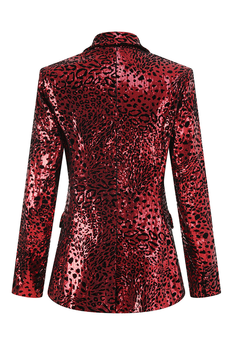 Load image into Gallery viewer, Sparkly Red Leopard 2 Piece Sequin Peak Lapel Women Prom Suits