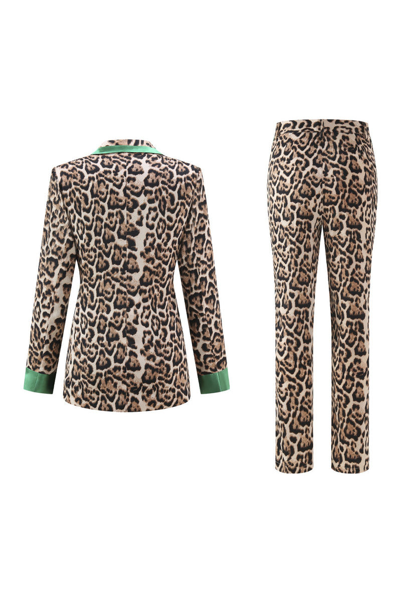 Load image into Gallery viewer, 2 Piece Coffee Leopard Peak Lapel Long Sleeves Women Prom Suits