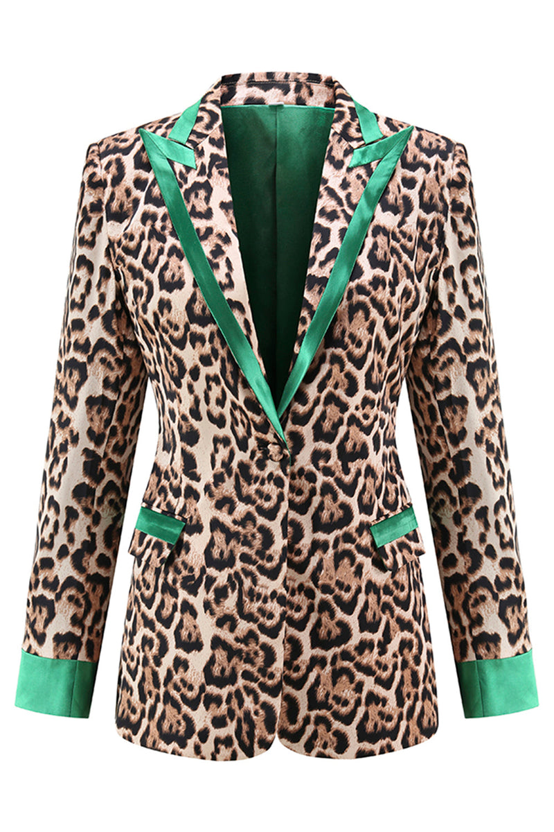 Load image into Gallery viewer, 2 Piece Coffee Leopard Peak Lapel Long Sleeves Women Prom Suits