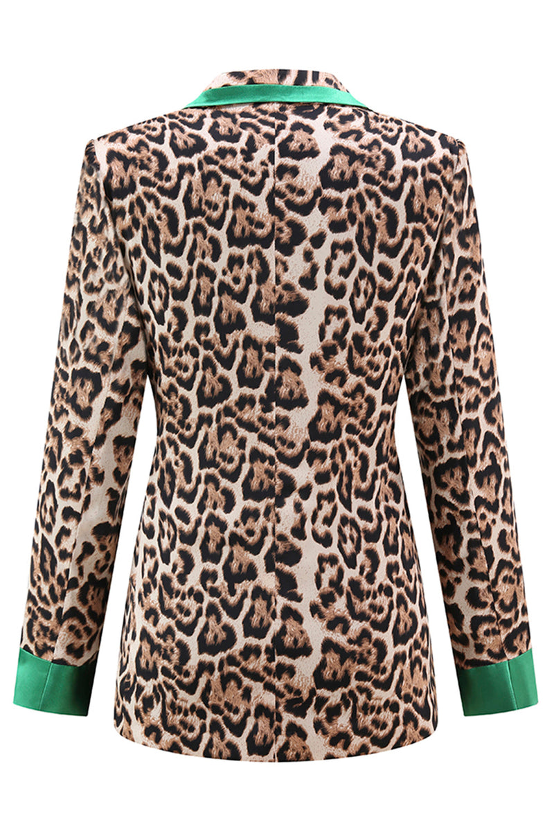 Load image into Gallery viewer, 2 Piece Coffee Leopard Peak Lapel Long Sleeves Women Prom Suits
