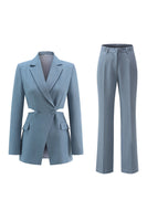 Load image into Gallery viewer, 2 Piece Grey Blue Cut Out Notched Lapel Women Prom Suits