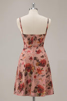 Load image into Gallery viewer, Floral Dusty Rose Ruched Chiffon Short Corset Homecoming Dress