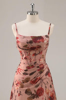 Load image into Gallery viewer, Floral Dusty Rose Ruched Chiffon Short Corset Homecoming Dress
