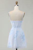 Load image into Gallery viewer, Floral Light Blue Tight Ruched Short Corset Homecoming Dress