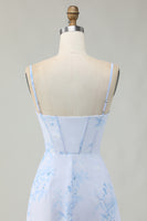 Load image into Gallery viewer, Floral Light Blue Tight Ruched Short Corset Homecoming Dress