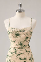Load image into Gallery viewer, Floral Champagne Chiffon Ruched Ruffled Short Homecoming Dress