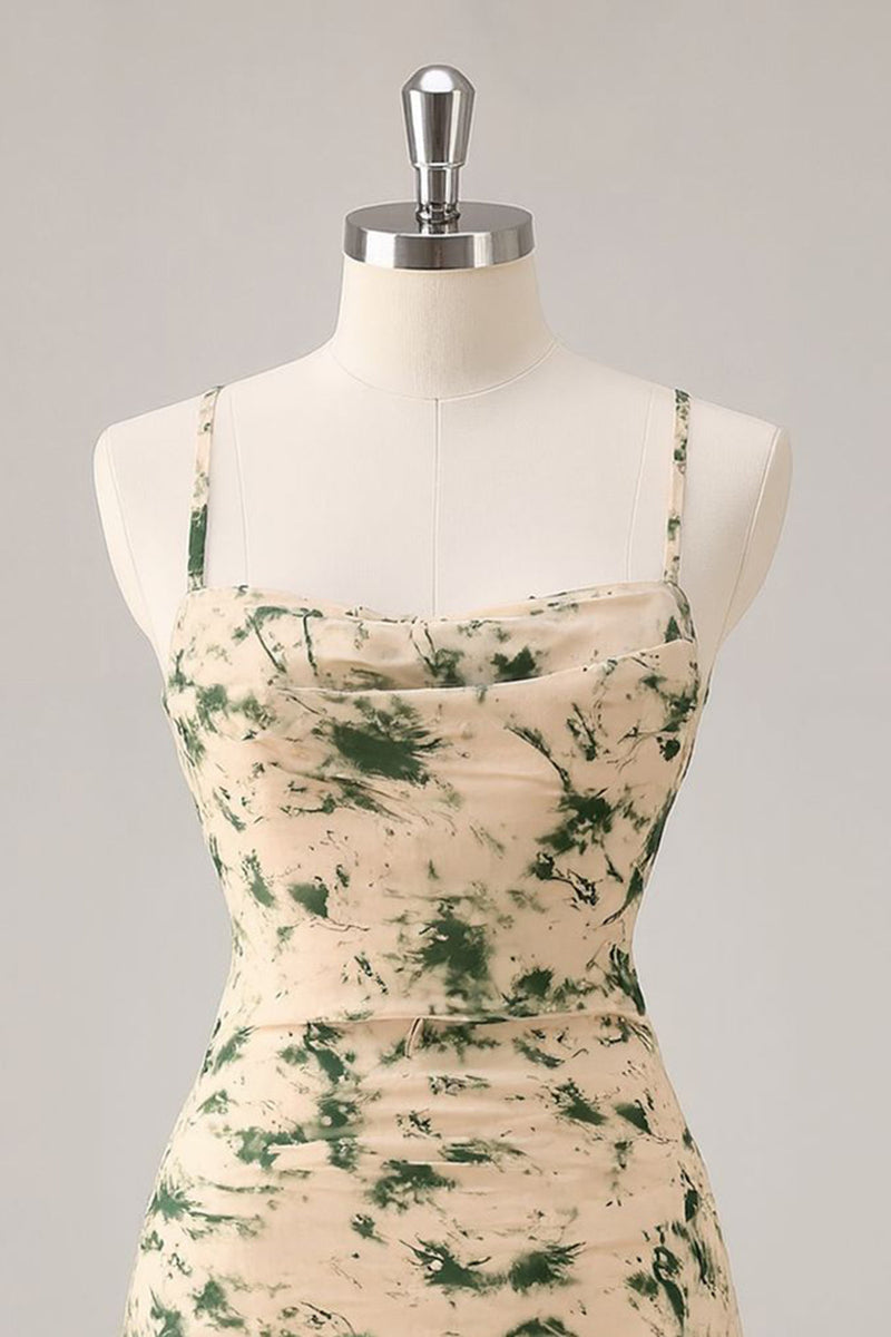 Load image into Gallery viewer, Floral Champagne Chiffon Ruched Ruffled Short Homecoming Dress