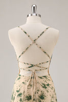 Load image into Gallery viewer, Floral Champagne Chiffon Ruched Ruffled Short Homecoming Dress