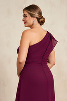 Load image into Gallery viewer, Burgundy Sheath Chiffon Plus Size Long Mother of the Bride Dress with Beading