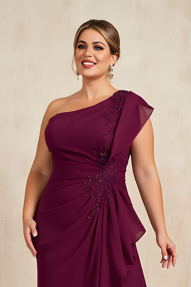 Load image into Gallery viewer, Burgundy Sheath Chiffon Plus Size Long Mother of the Bride Dress with Beading