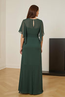 Load image into Gallery viewer, Dark Green Chiffon Sheath Ruched Long Mother of the Bride Dress with Ruffles