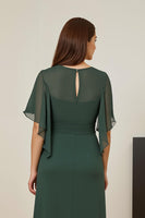 Load image into Gallery viewer, Dark Green Chiffon Sheath Ruched Long Mother of the Bride Dress with Ruffles